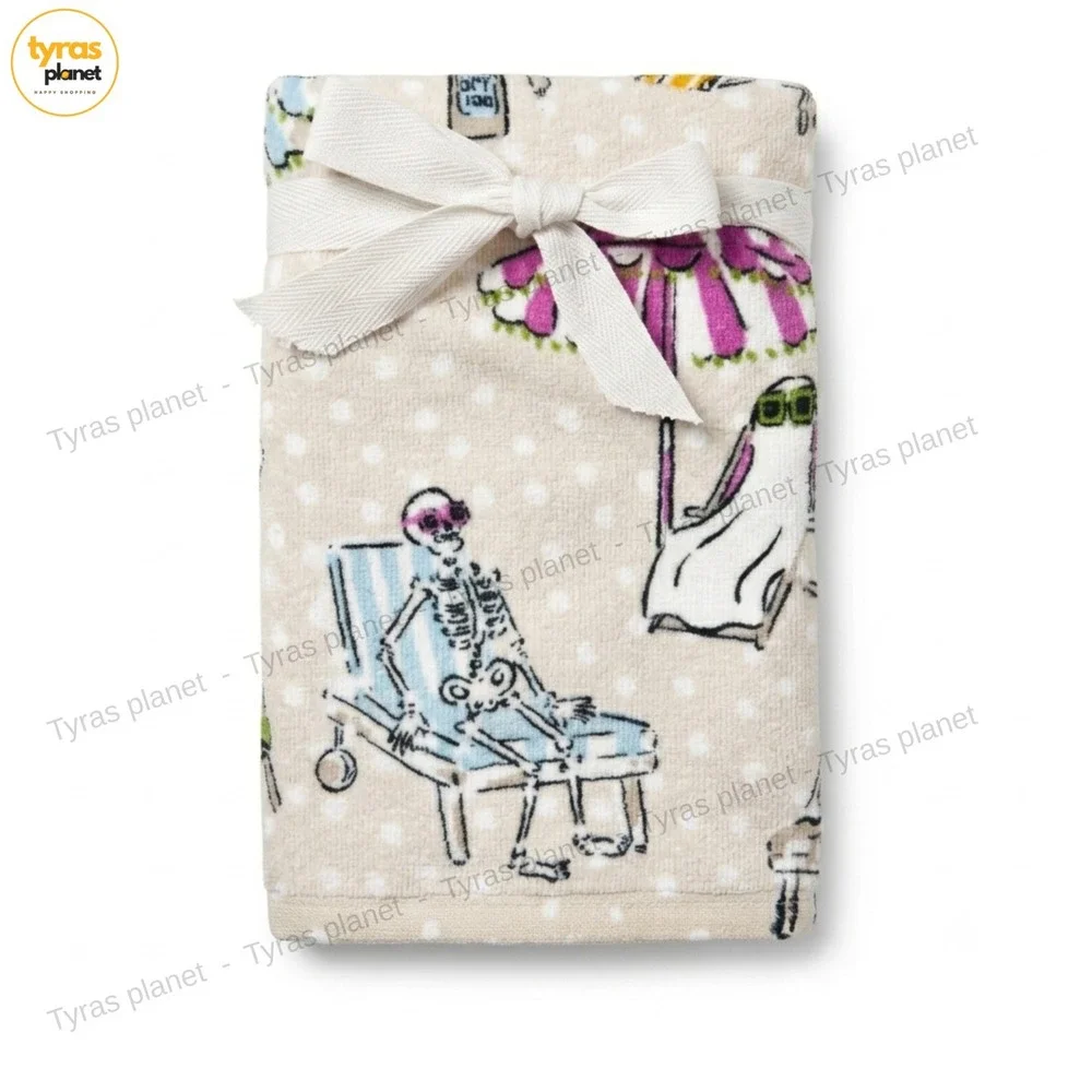 Summerween kitchen towel set Beach Skeleton Ghost Tan Halloween Spooky Summer